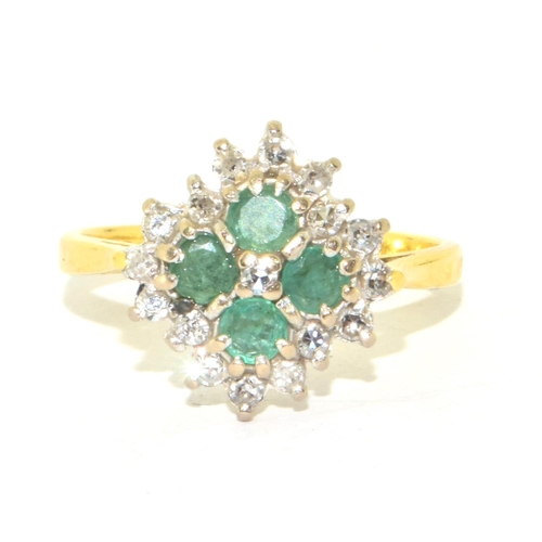 91 - 18ct gold ladies Emerald and Diamond Diamond shape ring size M