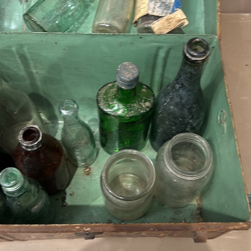 331 - Collection of vintage glass bottles, including various shapes and colors , Together with a small vin... 