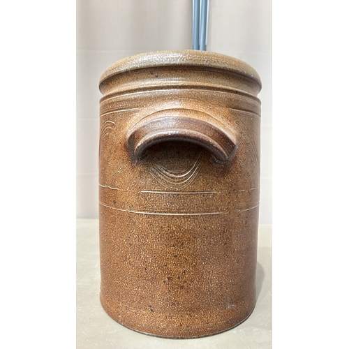 209 - A Large Errington Reay and Co, Bardon Mill, Stoneware crock with embossed design and side handles. M... 