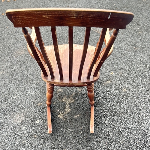 118 - Good Wooden Pine rocking chair with slatted back and curved rockers, together with an early 20thC hi... 