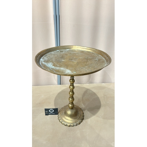 264 - Antique Brass pedestal stand/ Wine Table with scalloped base.