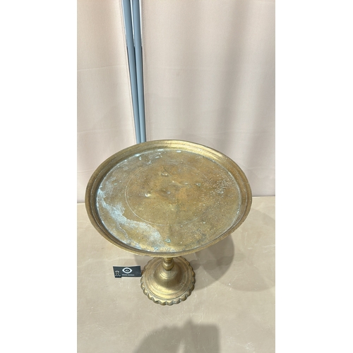 264 - Antique Brass pedestal stand/ Wine Table with scalloped base.