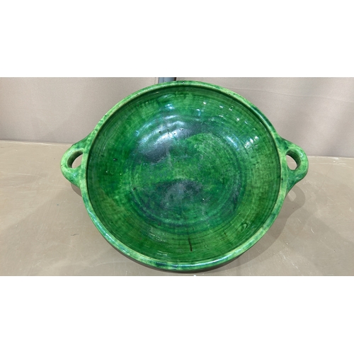 212 - A Large Beautiful Glazed Victorian Green glazed Dutch pottery bowl, marked 