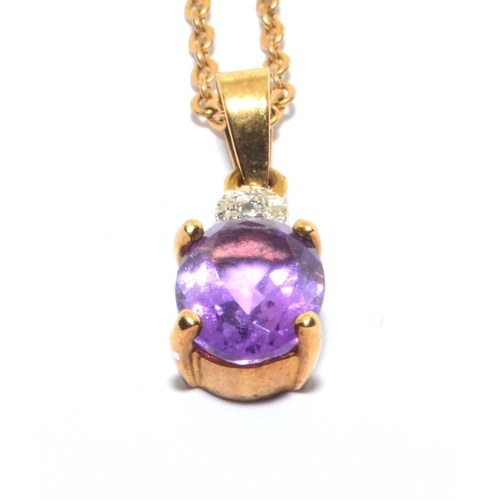 23 - 9ct gold Diamond and Amethyst pendant necklace on a 44cm chain