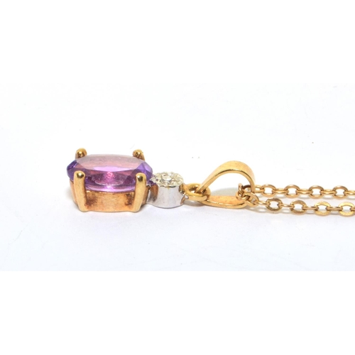 23 - 9ct gold Diamond and Amethyst pendant necklace on a 44cm chain