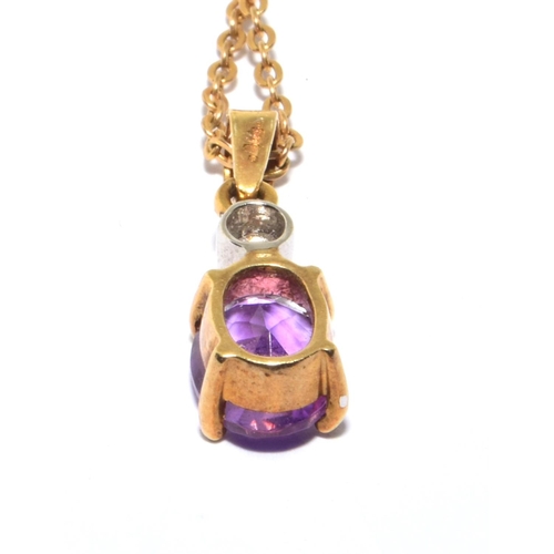 23 - 9ct gold Diamond and Amethyst pendant necklace on a 44cm chain