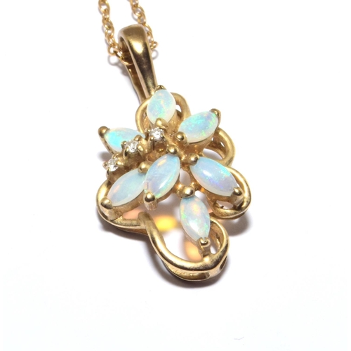 318 - 9ct gold Opal and Diamond statement pendant necklace on a 42cm long chain 