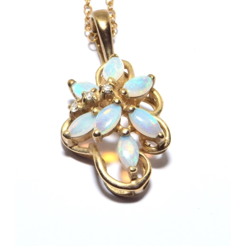 318 - 9ct gold Opal and Diamond statement pendant necklace on a 42cm long chain 