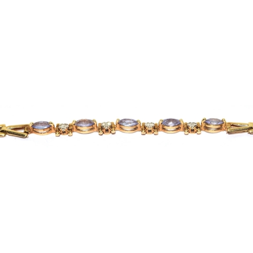 48 - 9ct gold ladies Tanzanite and Diamond bracelet of 18cm long  