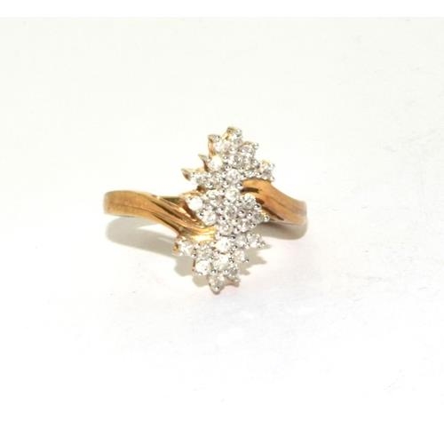 108 - Diamond drop down cluster ladies ring in 9ct gold approx 0.50ct , 4.8g size N