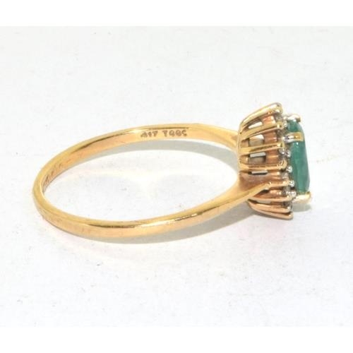 118 - 9ct gold ladies Emerald halo cluster ring size O