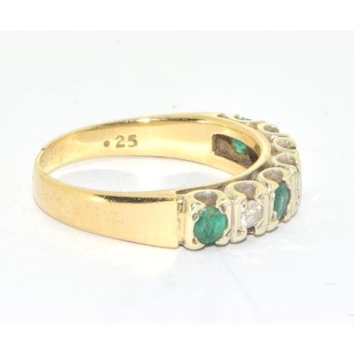 193 - 9ct gold ladies Diamond and Emerald 1/2 eternity ring hallmarked as 0.25ct size L