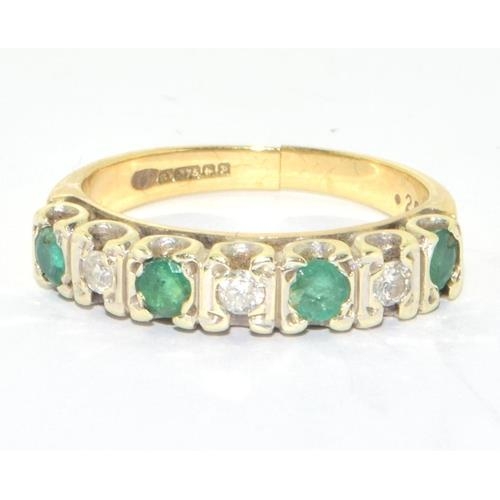 193 - 9ct gold ladies Diamond and Emerald 1/2 eternity ring hallmarked as 0.25ct size L