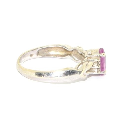 83 - 9ct white gold ladies Pink Tourmaline and Diamond ring on a open work setting size M