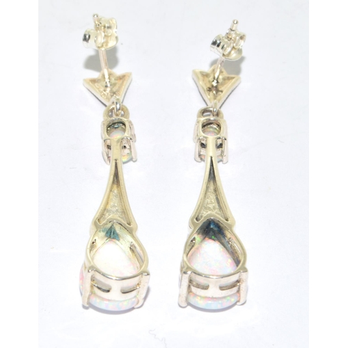 139 - Pair silver substantial pear shape Opal earrings