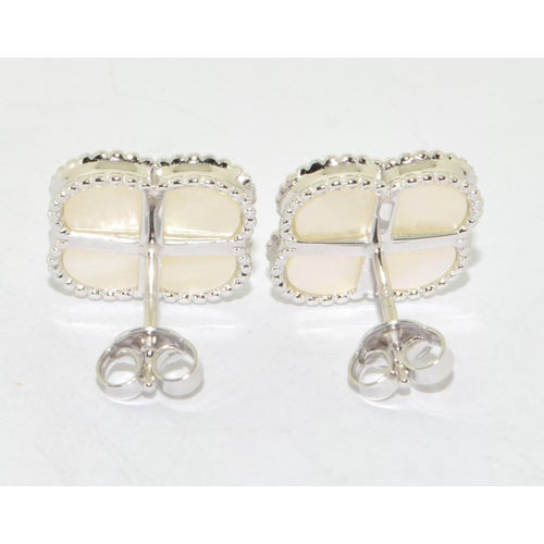 219 - Pair silver and mother of pearl four leaf clover earrings