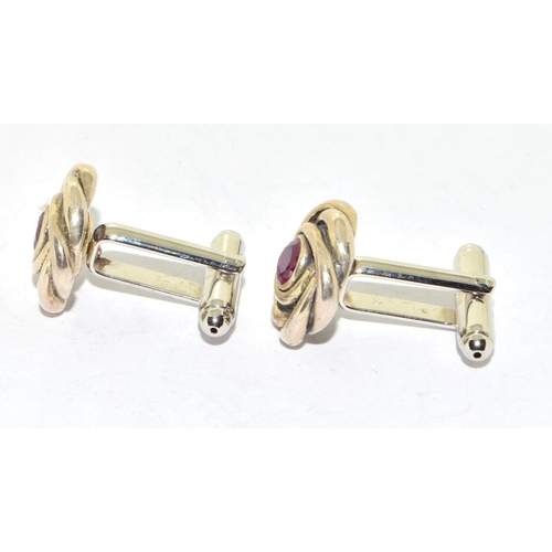 329 - Pair silver and garnet cufflinks boxed