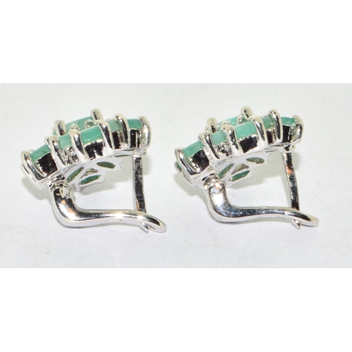 332 - Pair silver and emerald cluster earrings