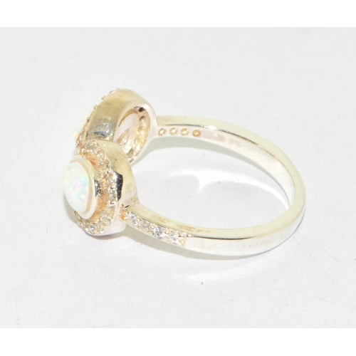 337 - Silver ring with two opal pannelles size boxed