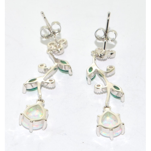 344 - Good pair silver emerald art nouveau style earrings