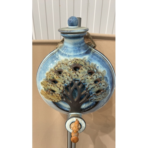 218 - Stoneware Studio Potter Wall Hanging vessel by Simon Eeles, Shepherd's Well Pottery, features a blue... 