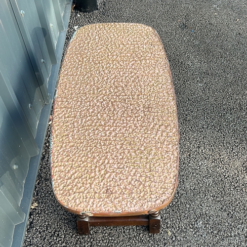 57 - Vintage wooden copper topped coffee table. From the early to mid-20th century.