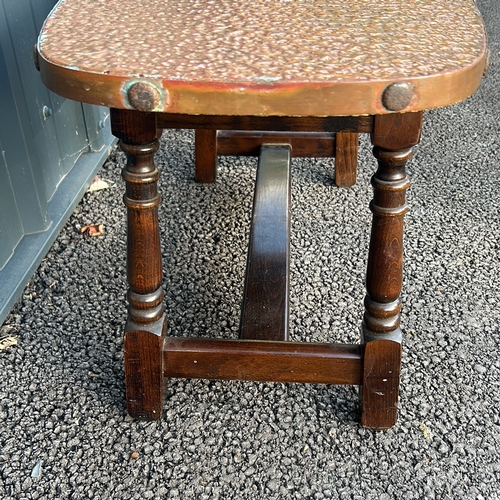 57 - Vintage wooden copper topped coffee table. From the early to mid-20th century.