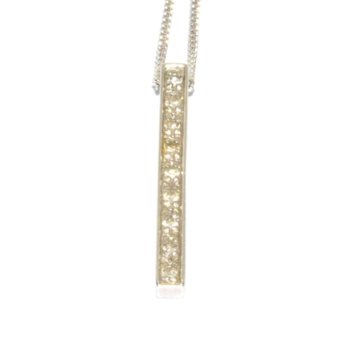 11 - 9ct white gold Diamond bar pendant and 42cm chain