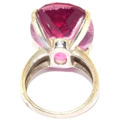 168 - 925 silver ladies Rubellite single stone multi facetted ring in a claw setting size N