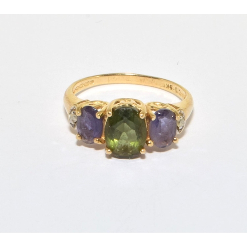 86 - 9ct gold Amelerine , Amethyst and accent Diamond ring size L