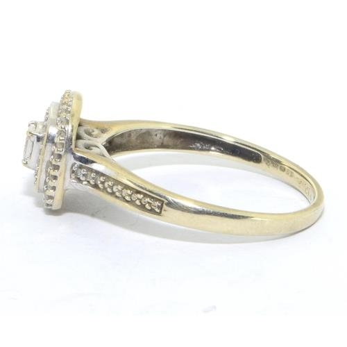 231 - 9ct white gold ladies Diamond 3 square halo design ring hall marked in ring as 0.20ct size T