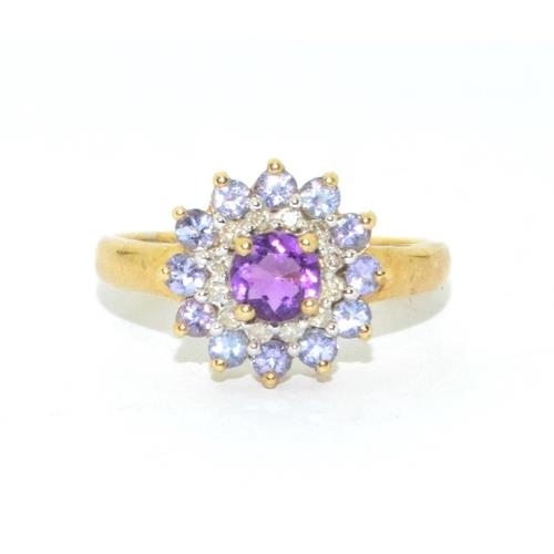 198 - 9ct gold ladies Amethyst cluster ring 2.7g size P