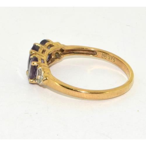 201 - 9ct gold ladies Amethyst and Diamond vintage ring size Q