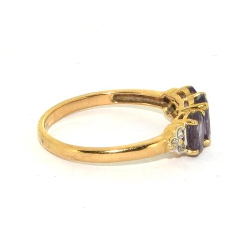 201 - 9ct gold ladies Amethyst and Diamond vintage ring size Q