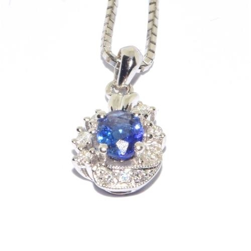 221 - 18ct white gold Diamond and Sapphire pendant necklace on a 40cm chain