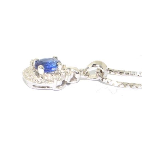 221 - 18ct white gold Diamond and Sapphire pendant necklace on a 40cm chain