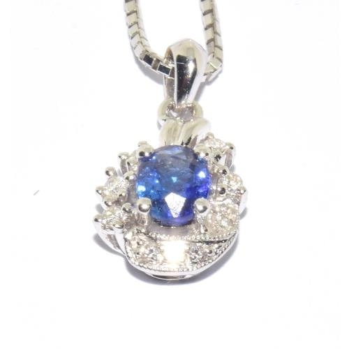 221 - 18ct white gold Diamond and Sapphire pendant necklace on a 40cm chain