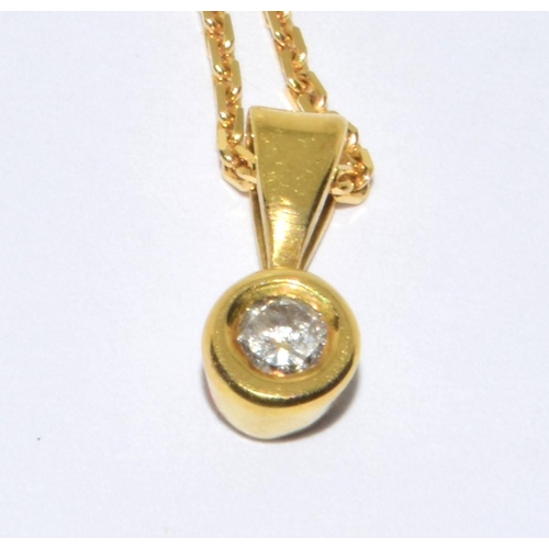 233 - 18ct gold Diamond solitaire pendant necklace of approx 15 points set on a 46cm long chain 