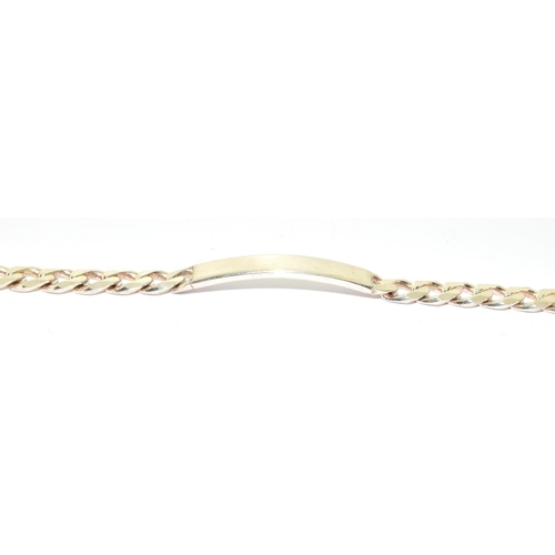 352 - 925 silver flat link I D bracelet and bar with lobster claw clasp 20cm long 25grm