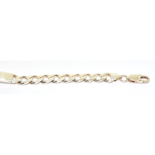 352 - 925 silver flat link I D bracelet and bar with lobster claw clasp 20cm long 25grm