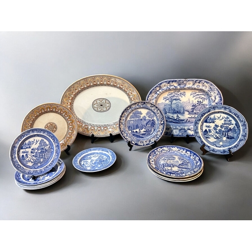 323 - A collection of 19th century English plates & platters.Including six Spode B&W plates, C1830... 