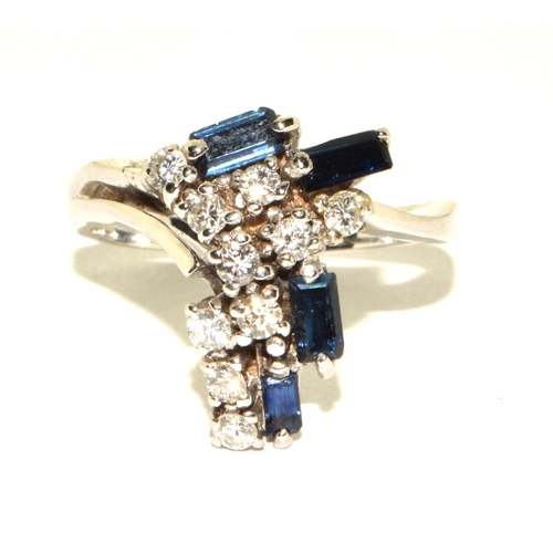 377 - 18ct white gold ladies heavy designer Diamond and sapphire statement ring 8.5g size P