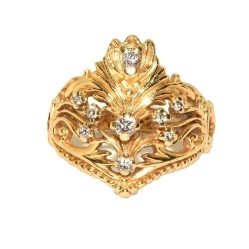 389 - 14ct gold ladies designer Diamond set ring in the form of a crown 5.6g size P