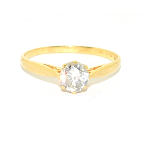 18 - 18ct yellow gold ladies diamond solitaire ring of approx 0.50ct hall marked as diamond in ring size ... 