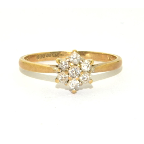 368 - 9ct gold ladies Diamond daisy ring hallmarked in ring as 0.33ct size Q