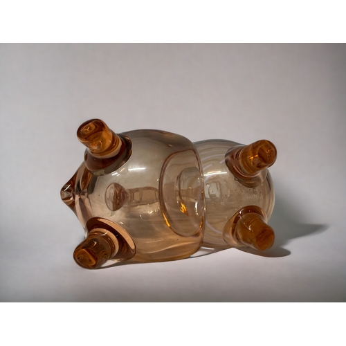 11 - A MID CENTURY USSR ART GLASS BULL CARAFE. Hand blown, with opaline trails. Unmarked. 21 x 16cm