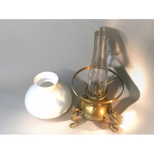 7 - Victorian Cast Brass Gryphon 3 Legged based Table Oill Lamp.