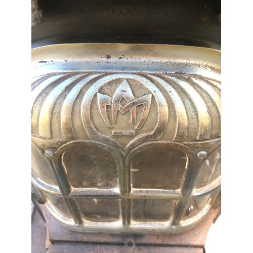 422 - Vintage French Arthur Martin Radiant Cast Iron Wood Burning Stove. Chrome and Ceramic detail. H 67cm... 