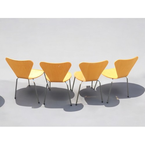 407 - Set of 4 Arne Jacobsen Style Mid Century Stackable Bentwood and Chrome Chairs.