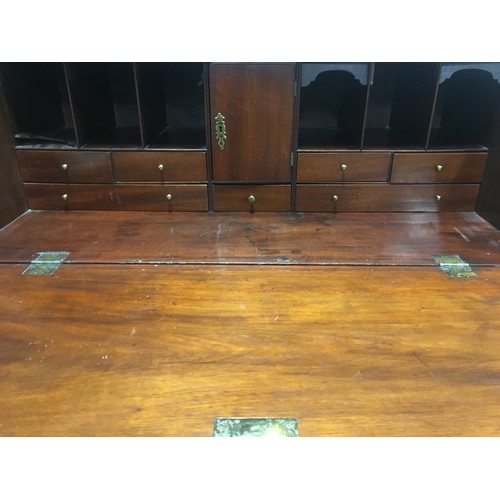 408 - Late Georgian Early 19th Century Mahogany Bureau. Having 4 Graduated Drawers of Oak construction, Br... 